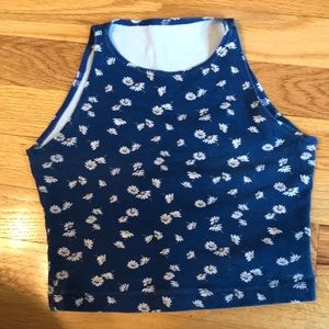 Navy Blue High Neck Crop Tank